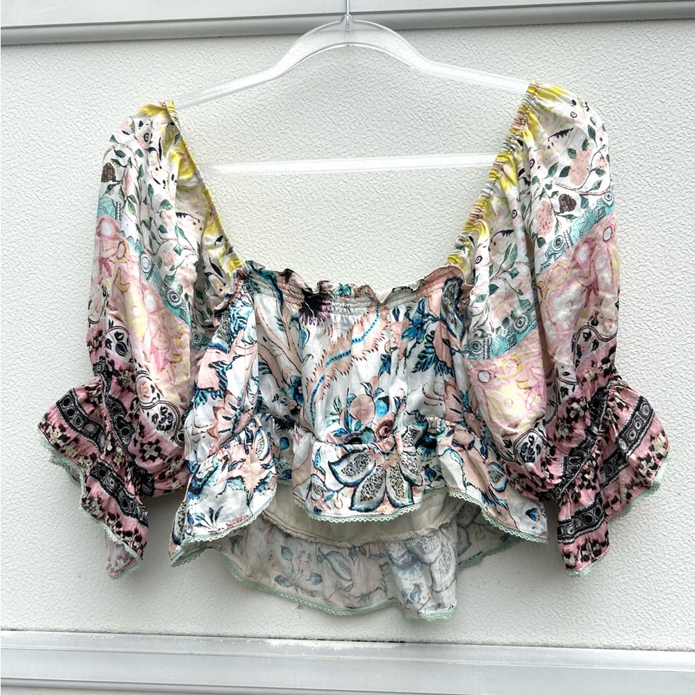 Hemant Nandita Anthropologie Women Floral Boho Top Sz M Cropped Multi Fairy - Picture 10 of 14